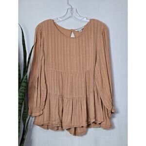 American Eagle Peach Flared Long Sleeve Open Back Cottage Core Top - Sz M